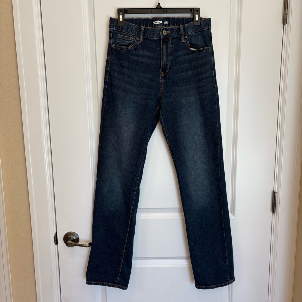 Boys Old Navy Straight Dark Blue Denim Jean With Adjustable Waist